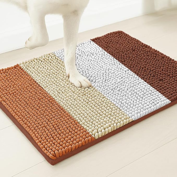 Muddy Mat® Super Absorbent Chenille Dog Door Mat for Muddy Paws – Non-Slip, Machine Washable Indoor Entry Rug, Quick-Dry Pet Mat for Entryway – Earthy Stripes 19"x30"