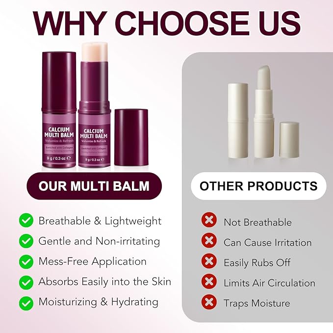 Calcium Volume Multi Balm, Calcium Multi Balm Stick, Collagen Moisturing Wrinkle Core Stick, Hydrating Cream, Anti-aging, Friming Skin, Suitable for Eyes, Face and Neck (1)