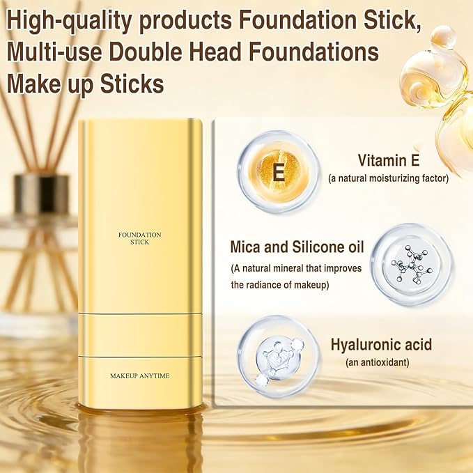 Luminous Dual-Ended Concealer Foundation Stick,Korean 3-in-1 Foundation Stick with Concealer & Brush,Double Head Foundations Make up Sticks,Full Coverage Korean Makeup Skin Tint(#03 Natural Color)