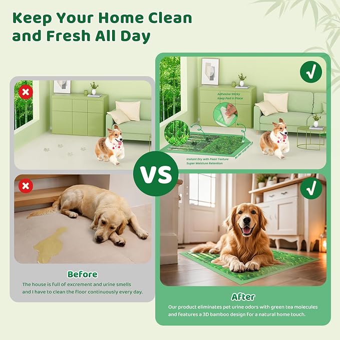 Puppy Pads XL 240 Count - 28"x34" with Adhesive Tabs | Extra Large Pee Pads for Dogs Training Pad Super Absorbent, 6-Layer Leak-Bamboo Patterns Dog Pads