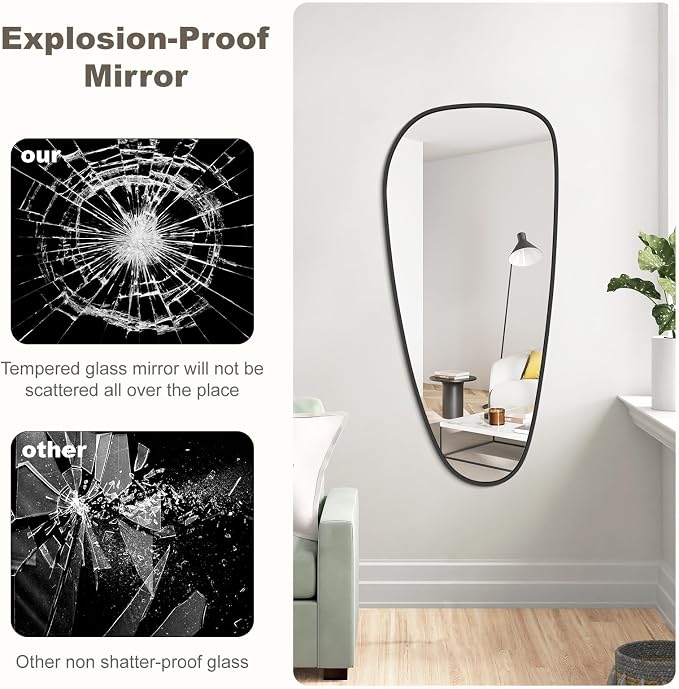 Asymmetrical Mirror, Irregular Wall Mirror, Wall Mirrors Decorative for Bedroom Living Room entryway Hall, Wall Mirror for mid Century Modern Decor 48" H x 22" W, Black