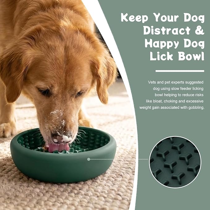Dog Lick Bowl, Anxiety Relief Slow Feeder Lick Bowls for Dogs(Green, Small)