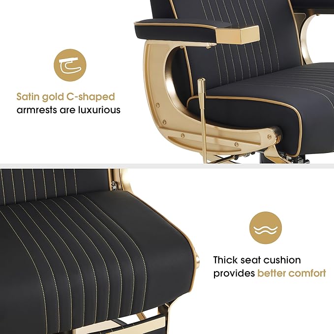 BarberPub Classic Barber Chair, 660Lbs Heavy-Duty Hydraulic Pump, Professional Reclining Salon Chair for Hair Stylist, Gold&Black, Barbershop, Salon&Spa Equipment for Adult 8334 (Black) (Black&Gold)