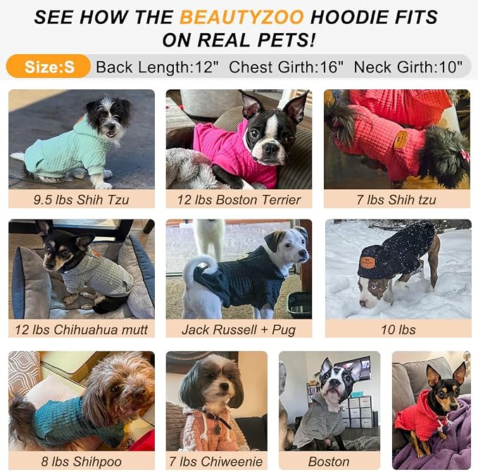 BEAUTYZOO Dog Hoodies Sweater for Small Dogs,Waffle‑Like Laminated Pet Coat | Warm Dog Sweatshirt with Pocket & Leash Hole,Pullover Clothes for Girl Boy Dogs & Cats,Stretchy & Easy‑On‑Off,Chihuahua Puppy