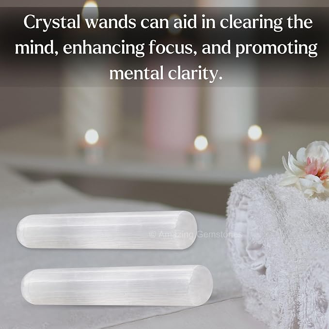 Amazing Gemstone Selenite Crystal Wand Massage Stick - Pelvic Wand Gua Sha for Adults - Crystals and Healing Stones Massage Wands for Adults Gifts (Smooth)