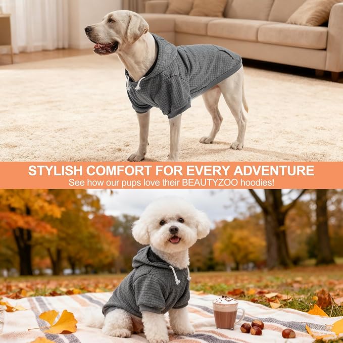 BEAUTYZOO Dog Hoodies Sweater for Large Dogs,Waffle‑Like Laminated Pet Coat | Warm Dog Sweatshirt with Pocket & Leash Hole,Pullover Clothes for Girl Boy Dogs,Stretchy & Easy‑On‑Off,Labrador & Great Danes