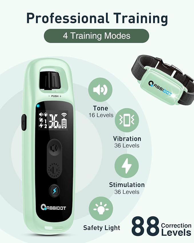 ABBIDOT Shock Collar for Dogs, 3300 FT Dog Training Collar with Remote, IPX7 Waterproof with 4 Training Modes, Rechargeable E-Collar for All Breeds (15-120 lbs) (Light Blue, 1 Collar)