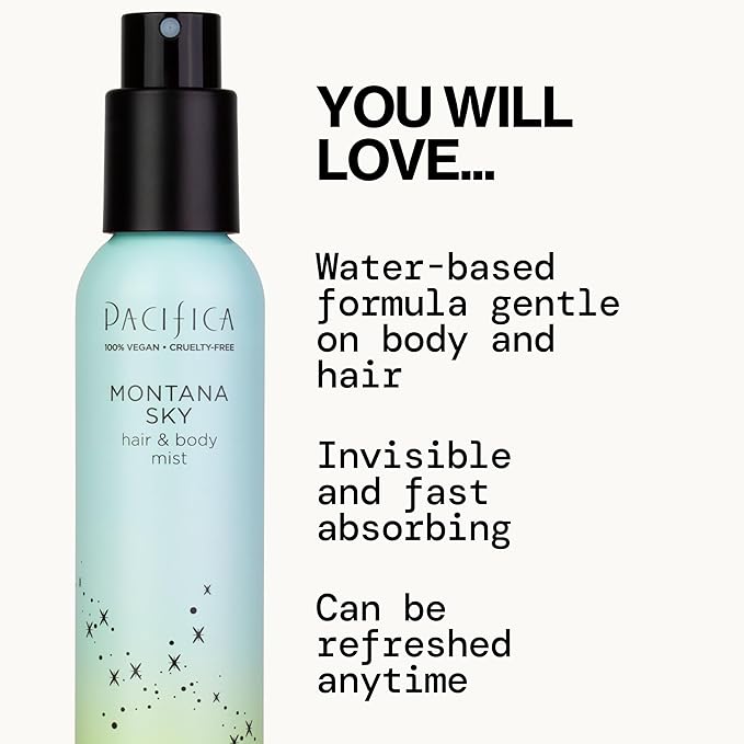 Pacifica Hair Mist Perfume & Full Body Spray for Women - Montana Sky Body Mist Fragrance w/Cedarwood, Elderflower, Black Pepper, Sage & Sandalwood Clean Beauty Alcohol-Free, Vegan & Cruelty-Free 5 oz | for Women, Clean Beauty, Alcohol-Free, Vegan, Crue...