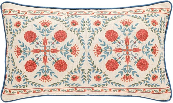 patdrea Designer French Vintage Linen Throw Pillow Cover,12"x20"-Puno D | Elegant Decorative Pillow Case with Zipper,Elegant Floral Pattern,Pillow Cover for Couch Living Room Bedroom Sofa