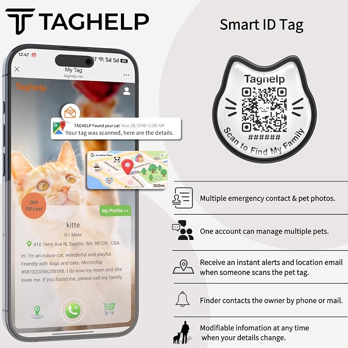 Breakaway Cat Collar with QR Code Tag and Bell (Red & Green) | Reflective Nylon, Quick-Release Buckle