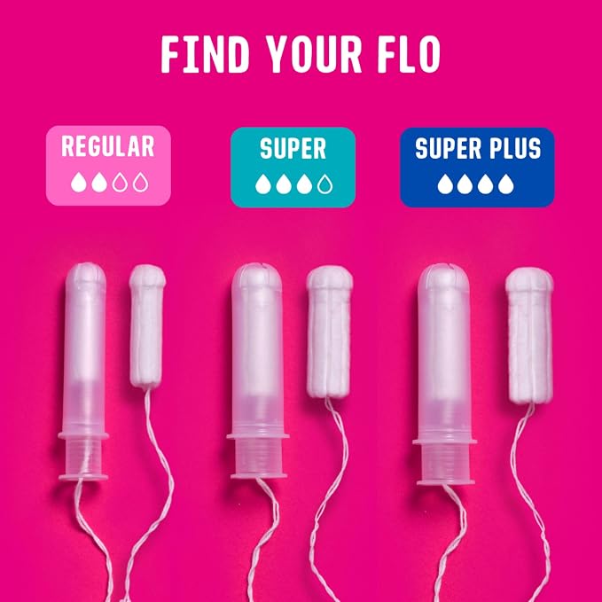 Flo - Organic Cotton Tampons for Women - 14 Pack (8 Regular, 6 Super) - Leak Proof - No Synthetic Fibers, Chlorine Bleach, or Added Dyes - Bio-Plastic Applicator - Feminine Care - Vegan & Cruelty Free