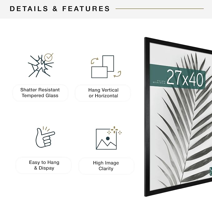 MCS Studio Gallery Movie Poster Frame 27x40 Black Woodgrain Engineered Wood, Vertical & Horizontal Wall Hanging Large Picture Frame for Photos, Artwork & Custom Posters (2-Pack)
