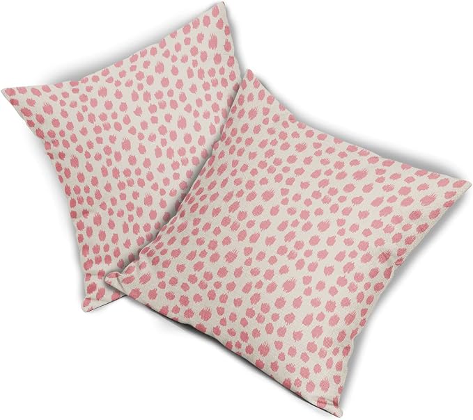 Sweetshow Pink Cream Pillow Covers 20x20 Set of 2 Boho Design Polka Dot Throw Pillows Modern Brush Strokes Print Decorative Pillowcase Square Cushion Cover Linen Case for Home Sofa Couch Bed