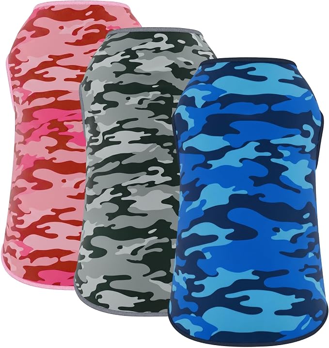 YUDODO 3 Pack Dog Shirts, Lightweight Stretchy Dog Tank Tops, Soft Pet Vest | Skin-Friendly, Breathable, Sleeveless, All Season Dog Clothes, For Small Medium Dogs, Blue+Pink+Gray, XXL