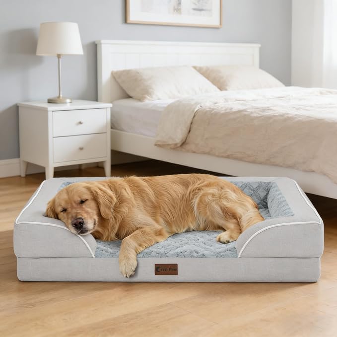 Orthopedic Dog Bed for Extra Large Dogs, 48x30in, Light Grey | Orthopedic Foam Relieves Joint Pressure, Bolsters Supports Head And Neck, Washable Cover, Non-Slip Bottom