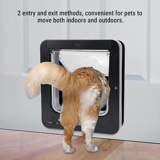 banapoy Smart Cat Door for Interior & Exterior, Safety Automatic Sensing Cat Pet Door with 2 Collar Sensor Keys & Collar Activated Opening for Kitty Kittens Doggie