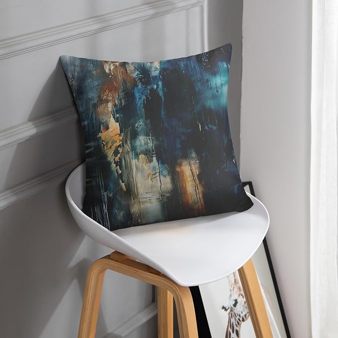 Throw Pillow Covers Set of 2, 20 x 20 Inch, Teal Black | Abstract Modern Art Outdoor Decorative Square Pillow Cases Couch Cushion Case for Couch Bed Sofa Living Room Home Decor