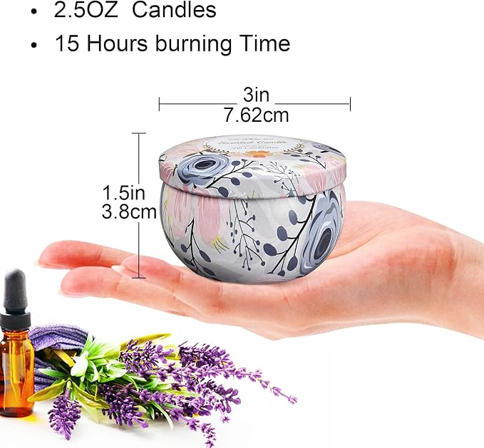 24 Packs Scented Candles Gift Set, Fragrances Candle for Women, 2.5 OZ Portable Jar Candle for for Spa, Yoga, Bath, Aromatherapy, Stress Relief, Floral Pattern
