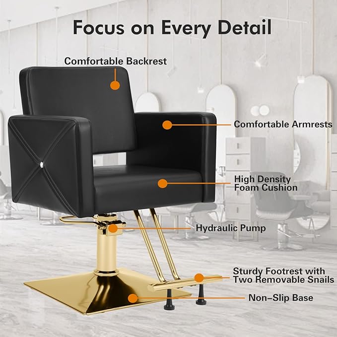 Artist hand Hair Salon Chair Black and Gold, Hydraulic Styling Chair with Heavy Duty Pump, 360 Degree Swivel Barber Chair, Beauty Salon Equipment for Hair Stylist, Max Load 330 Lbs