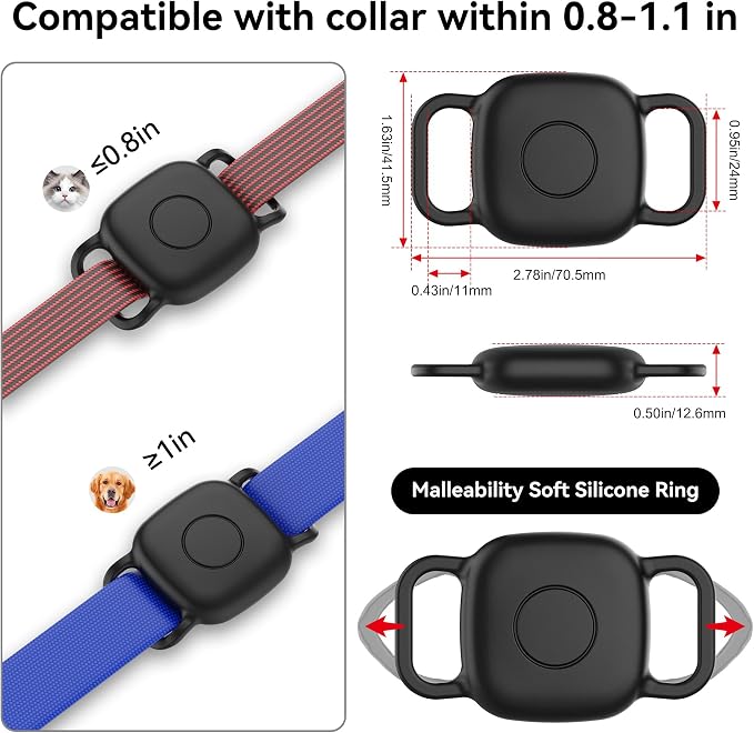 DDJ Waterproof Dog Collar Holder for Life360 Tile Mate Tracker, 4-Pack Durable Silicone Cover, Anti Lost for Tile Tracker Case for Cat & pet Collars, Easy Installation, Black, Pink Punch, Blue, Pink