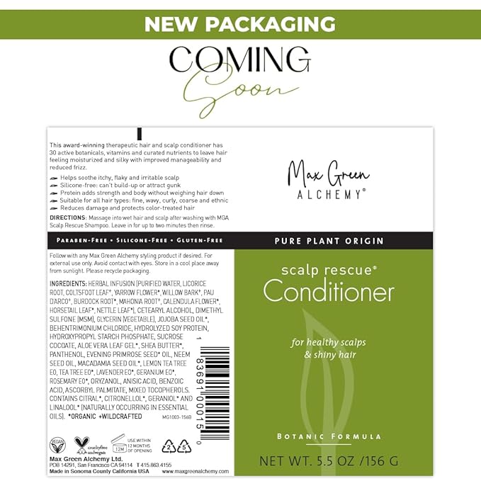 MGA Vegan Hair Conditioner - Organic Formula with Tea Tree for Healthy Hair | Shea Moisture Conditioner with Natural Herbal Scent | Parabens Silicone & Sulfate Free | Unisex | 5.5 Fl Oz