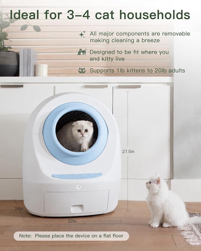 Casa Leo Automatic Self-Cleaning Cat Litter Box | with Leo’s Loo Too Wi-Fi App & Voice Control, App Weight Tracking, UV Odor Control, Safety Sensors, 30dB Quiet