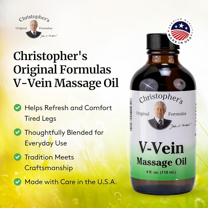 Christopher’s Original Formulas V-Vein Massage Oil, 4 fl oz | Herbal Topical Blend for Skin and Massage Care