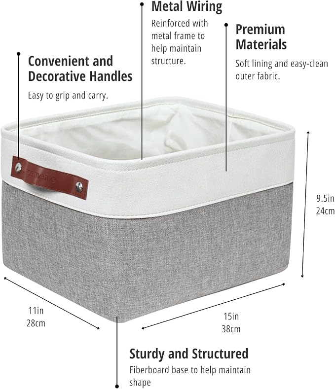 DECOMOMO Storage Bins, Large Fabric Storage Baskets for Shelves 4 Pack | 15 x 11 x 9.5 inches Decorative Linen Closet Organizers (Grey & White)