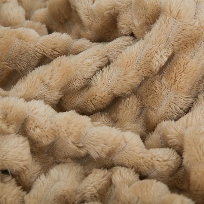 Puncuntex Beige Throw Blanket 90"×90" inches Fuzzy 3D Jacquard Decorative | Flannel Fleece Super Soft Plush Cozy Blanket for Couch Sofa Chair Lightweight