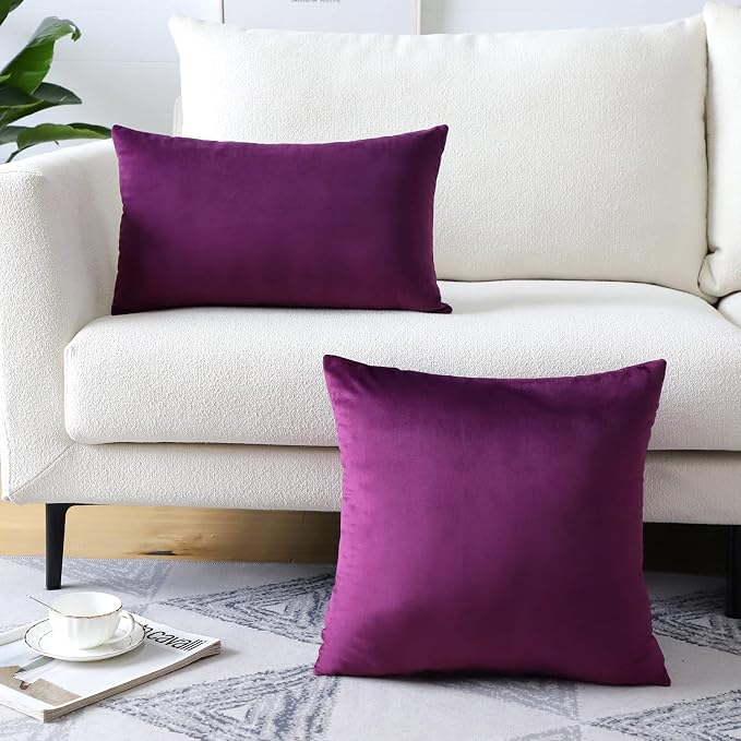 Artscope Luxury Velvet Pillow Covers Super Soft Decorative Square Throw Pillow Covers Case Cushion Covers for Sofa Couch Bedroom Car Decor 12x20 Inch Eggplant Purple