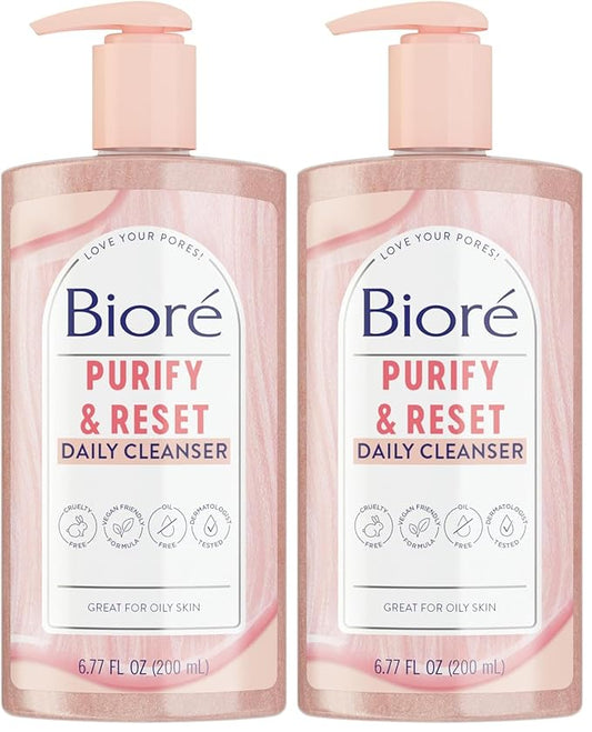 Bioré Rose Quartz + Charcoal Daily Purifying Cleanser,Oil Free Facial Cleanser Energizes Skin,Dermatologist Tested and Cruelty Free,6.77 oz,(Pack of 2)