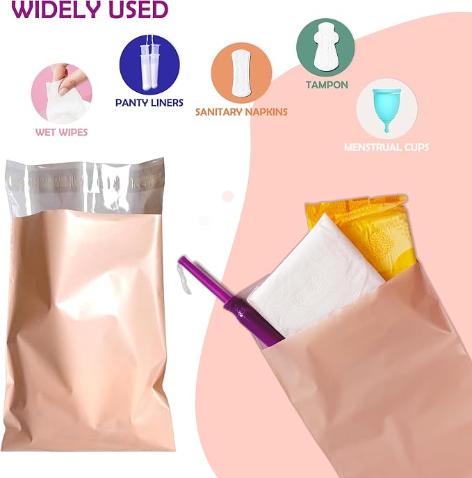 Sanitary Napkin Disposal Bags, 100 Pcs Disposable Sanitary Bag with Self-sealing Seals for Women, Personal Feminine Hygiene Disposal Bags