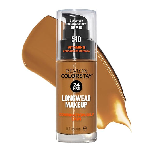 Revlon Liquid Foundation, ColorStay Face Makeup for Combination & Oily Skin, SPF 15, Medium-Full Coverage with Matte Finish, 510 Pecan, 1 Fl Oz