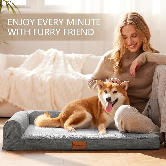 Patas Lague Orthopedic Medium Dog Bed Washable Pet Sofa Bed 30''X20''Grey | 2-Sided Bolster Egg-Crate Foam Dog Couch Medium Size Dogs, Waterproof Removable Washable Cover, Nonskid Bottom Pet Crate Mat