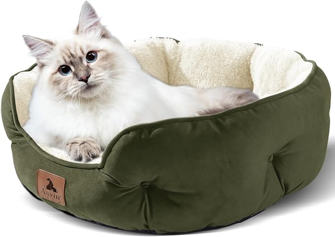 Small Dog Bed for Small Dogs, Cat Beds for Indoor Cats, Pet Bed for Puppy and Kitty, Extra Soft & Machine Washable with Anti-Slip & Water-Resistant Oxford Bottom, Green, 20 inches