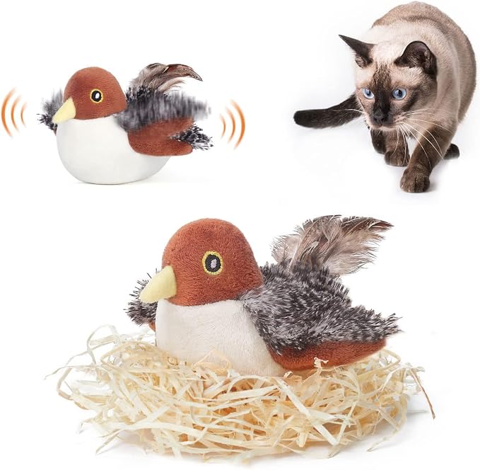 Potaroma Cat Toys Rechargeable Flapping Bird Sparrow, Lifelike Chirp Tweet, Touch Activated Kitten Toy Interactive Cat Exercise Toys for All Breeds Cat Kicker Catnip Toys 4.0 Inches | Touch Activated, Interactive Kitten Exercise for All Breeds with Cat...