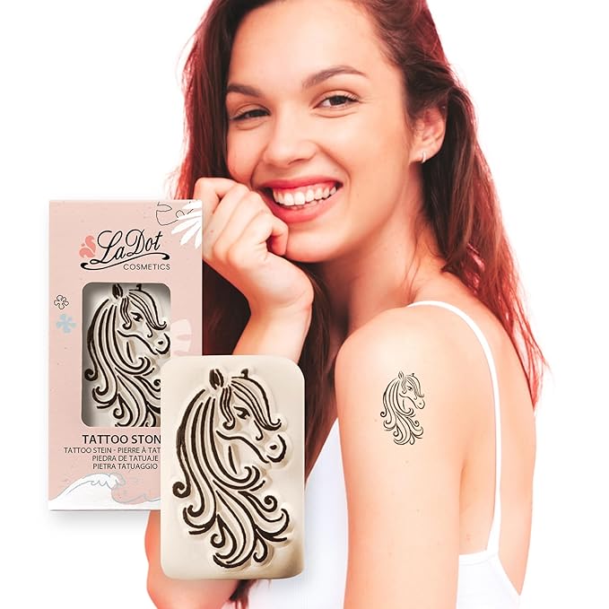 LaDot Temporary Tattoo Stamp– Easy-to-Use Reusable Ceramic Skin Stamp for Creating Custom Temporary Tattoos – Fun Body Art Tool for Parties, Events, and Festivals (Horse, Medium)