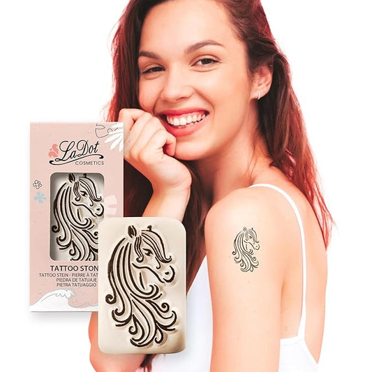 LaDot Temporary Tattoo Stamp– Easy-to-Use Reusable Ceramic Skin Stamp for Creating Custom Temporary Tattoos – Fun Body Art Tool for Parties, Events, and Festivals (Horse, Medium)