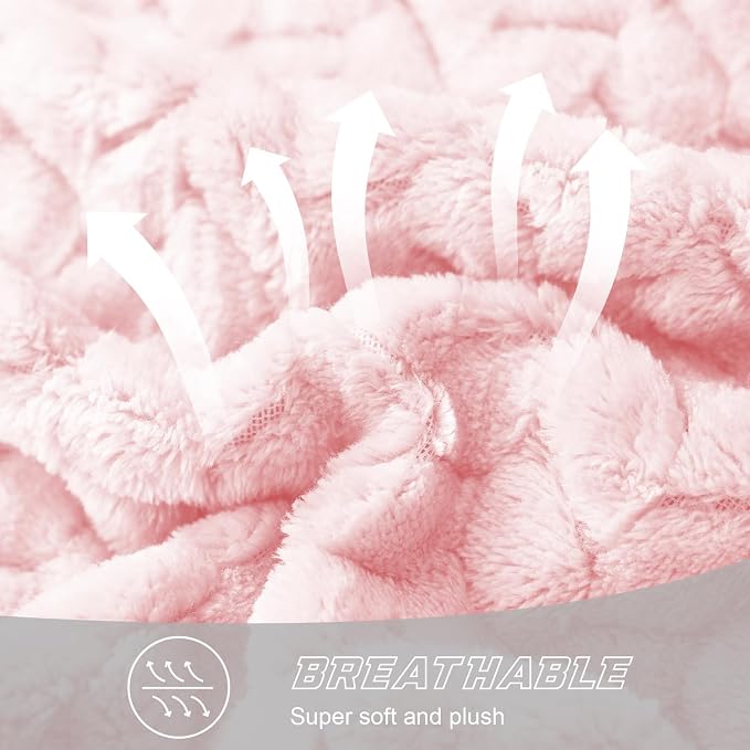 Exclusivo Mezcla Soft Fleece Bed Blanket Twin Size, 90”x66”, Light Pink | Cozy Fluffy Lightweight Blankets for Summer, Decorative Plush Flannel Throws for Living room, Bedroom with Leaves Pattern