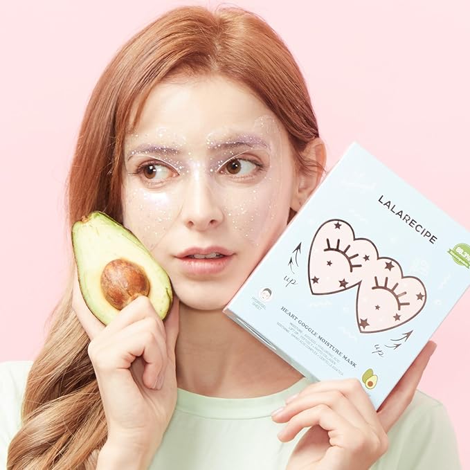 LALARECIPE Heart Goggle Moisture Eye Mask – Hydrating & Cooling Hydrogel Patches with 8-Hyaluronic Acid, Avocado & Collagen – Korean Skincare for Dry & Sensitive Skin (Pack of 10)
