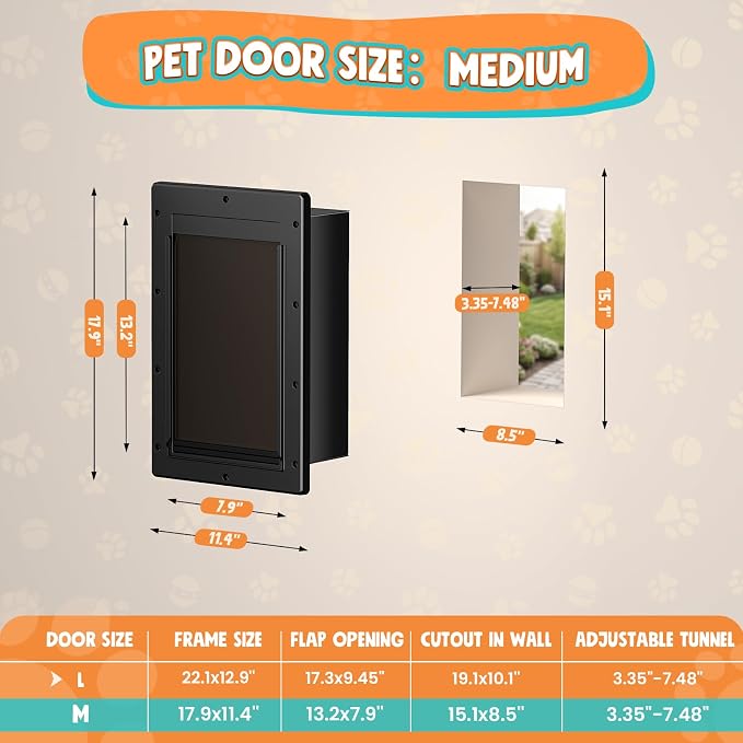 Plastic 3-Flap Dog Door for Wall, Medium Doggy Door for Pets Up to 45 LB