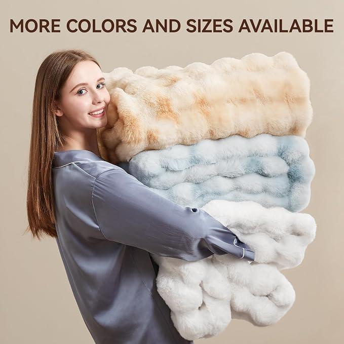 Anysay Faux Fur Throw Blanket, 1000GSM Fluffy Soft Bubble Blanket 50''*60'' | Cozy Plush Warm and Thick Blanket for Couch Bed, Fuzzy Rabbit Throw for Living Room Bedroom Camel