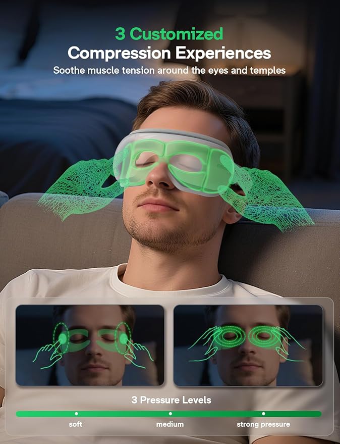 Medisana Eye Massager with Heat, 30dB Ultra-Quiet Eye Massager & Bluetooth Music Eye Massage Mask for Eye Strain Relief, Eye Mask Massager to Reduce Stye, Birthday Christmax Gifts for Women/Men