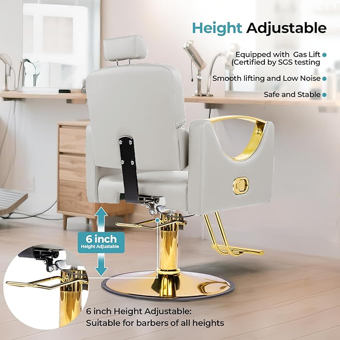 Salon Chairs for Hair Stylist Reclining Barber Chair for Barbershop 360 Swivel Hair Styling Chair with Heavy Duty Hydraulic Pump