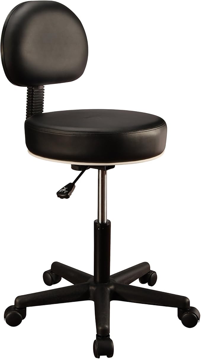 Master Massage Pneumatic Hydrolic Rolling Massage Clinical Spa Tattoo Office Swivel Stool with Backrest, Black