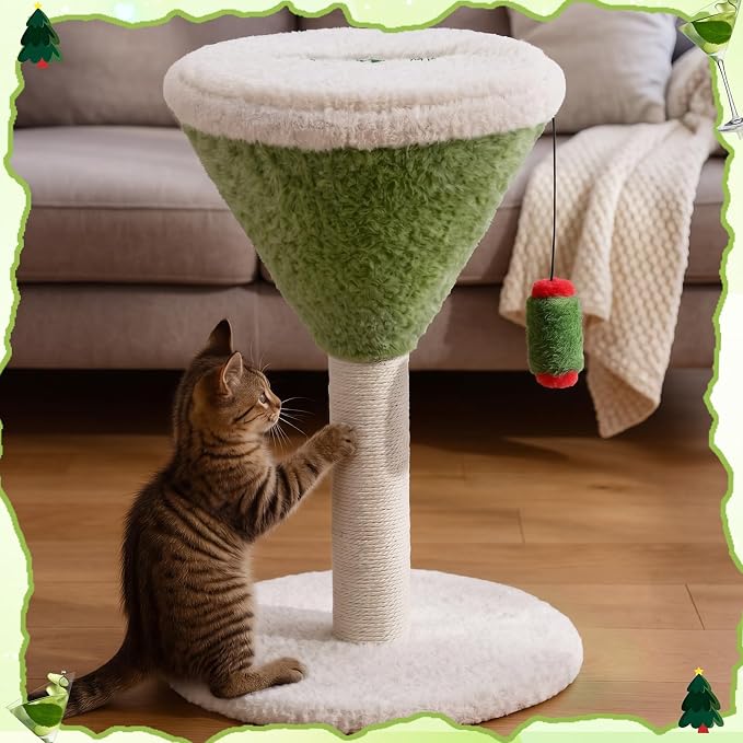 Sosation Olive Martini Cat Scratcher 19.7 H Cat Scratching Post Scratcher with Dangling Ball for Indoor Cats Scratching Post for Kittens and Medium Large Cats