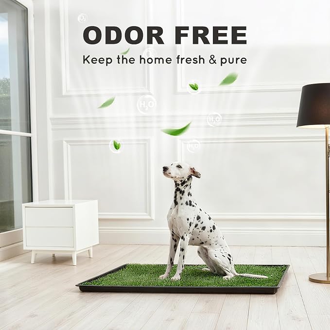 HQ4US Dog Grass Pad with Tray, Odor Free Grass Pee Pad for Dog Litter Box | Extra Large Dog Potty Tray with Grate, Artificial Grass Fast Drainage, Hemmed Edge, Realistic, Fake Grass for Indoor Balcony