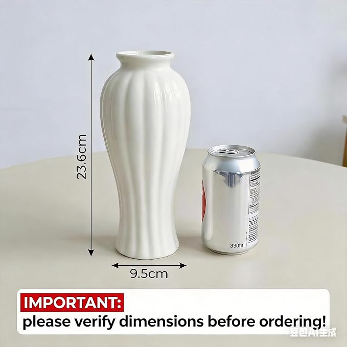 White Ceramic Vase, 9.3 Inch Water Safe Vase for Fresh Flowers, Farmhouse Home Decor Table Centerpieces for Living Room Cabinet Wedding(9'' Retro)
