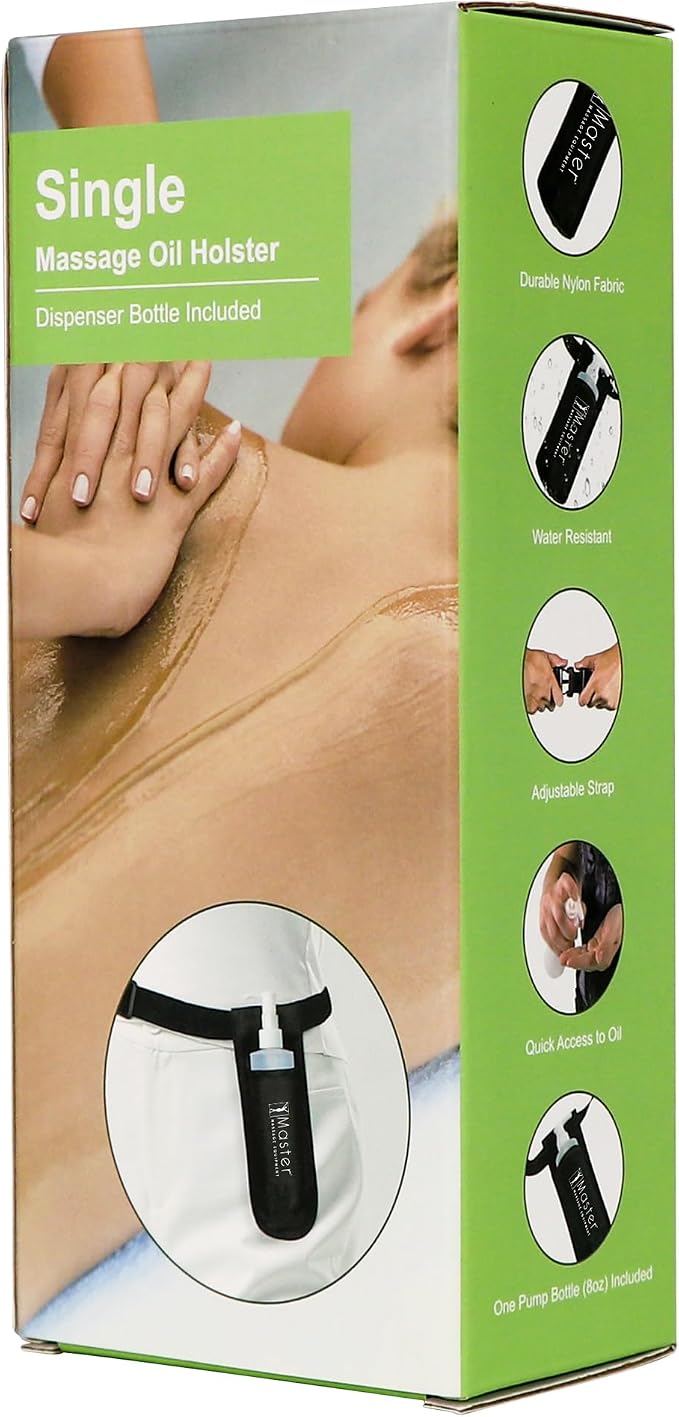 Master Massage Single Bottle Massage Oil Holster Case Bag-Adjustable and Heat-Resistant Bottle Cream & Lotion Single Holster Bag Kit– Incl. One 8 Oz Refillable Pump Dispenser