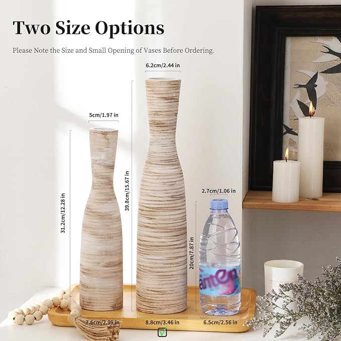 ALMA 13" Small Skinny Ceramic Vase, Thin Boho Flower Vase for Table Decor | White & Brown Modern Vase Home Decor, Perfect for Living Room,Coastal Bedroom and Tabletop Styling, Giftable Small Vase